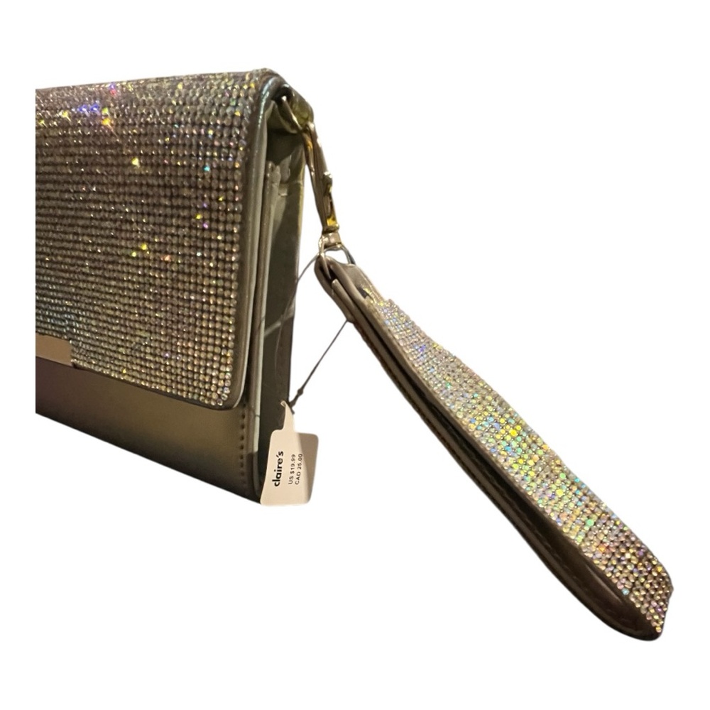 Claire’s‎ Holographic Crystal Crossbody Wristlet Wallet NWT Silver - Picture 3 of 8